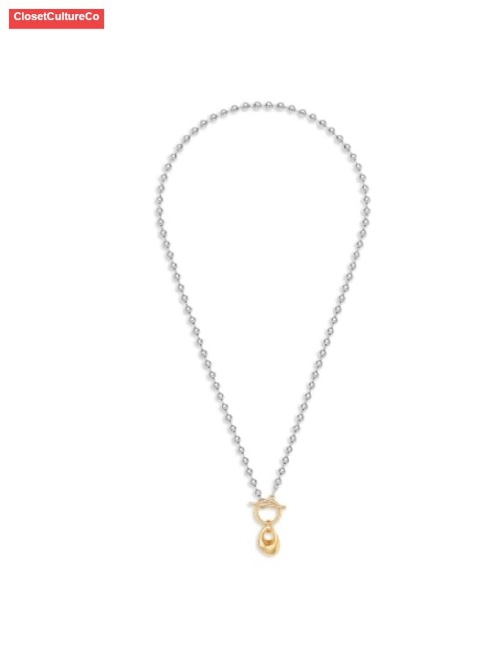 Two-Tone Silver Chain Necklace with Gold Oval Pendant for Women